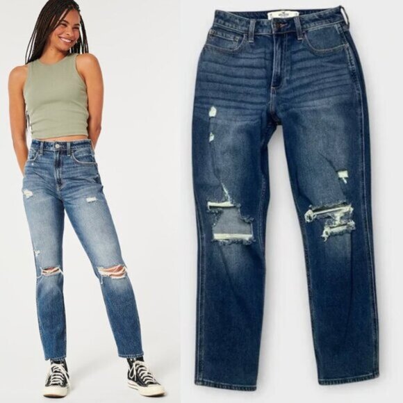 NWT Hollister Curvy High Rise Mom Jeans - Picture 1 of 8